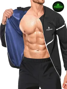 Men's Letter Print Zipper Sauna Top, Long Sleeve Funnel Neck Zip Up Sports Top, Casual Sportswear Clothing for Indoor Outdoor Wear, Sports Outerwear