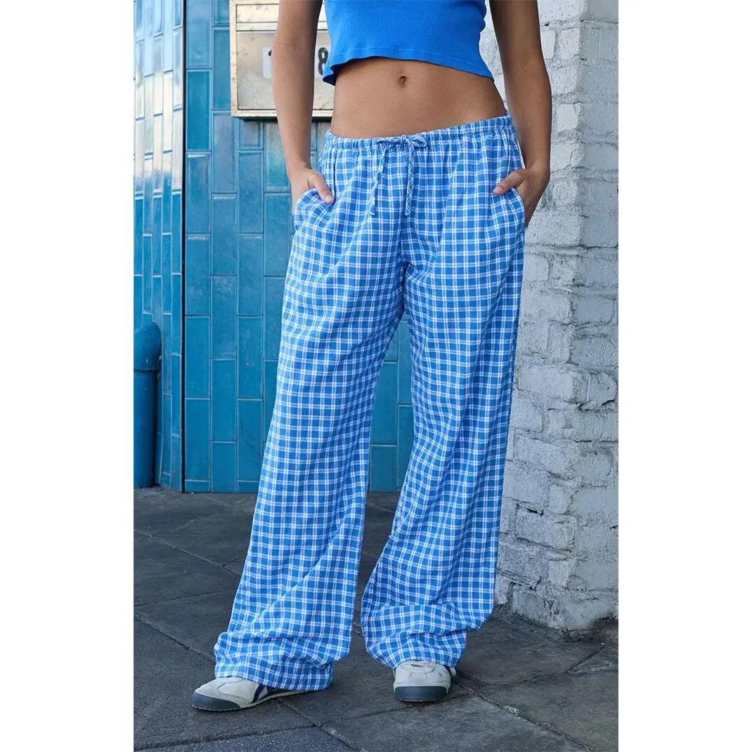 John Galt Women's Blue Plaid Anastasia Baggy Pants