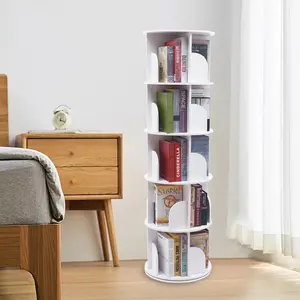 Rotating Bookshelf, 360 Display 4 Tiers, Small Corner Bookshelf for Small Space, Floor Standing Bookcase Storage Rack, Wood Narrow Book Shelf Organizer for Bedroom, Living Room