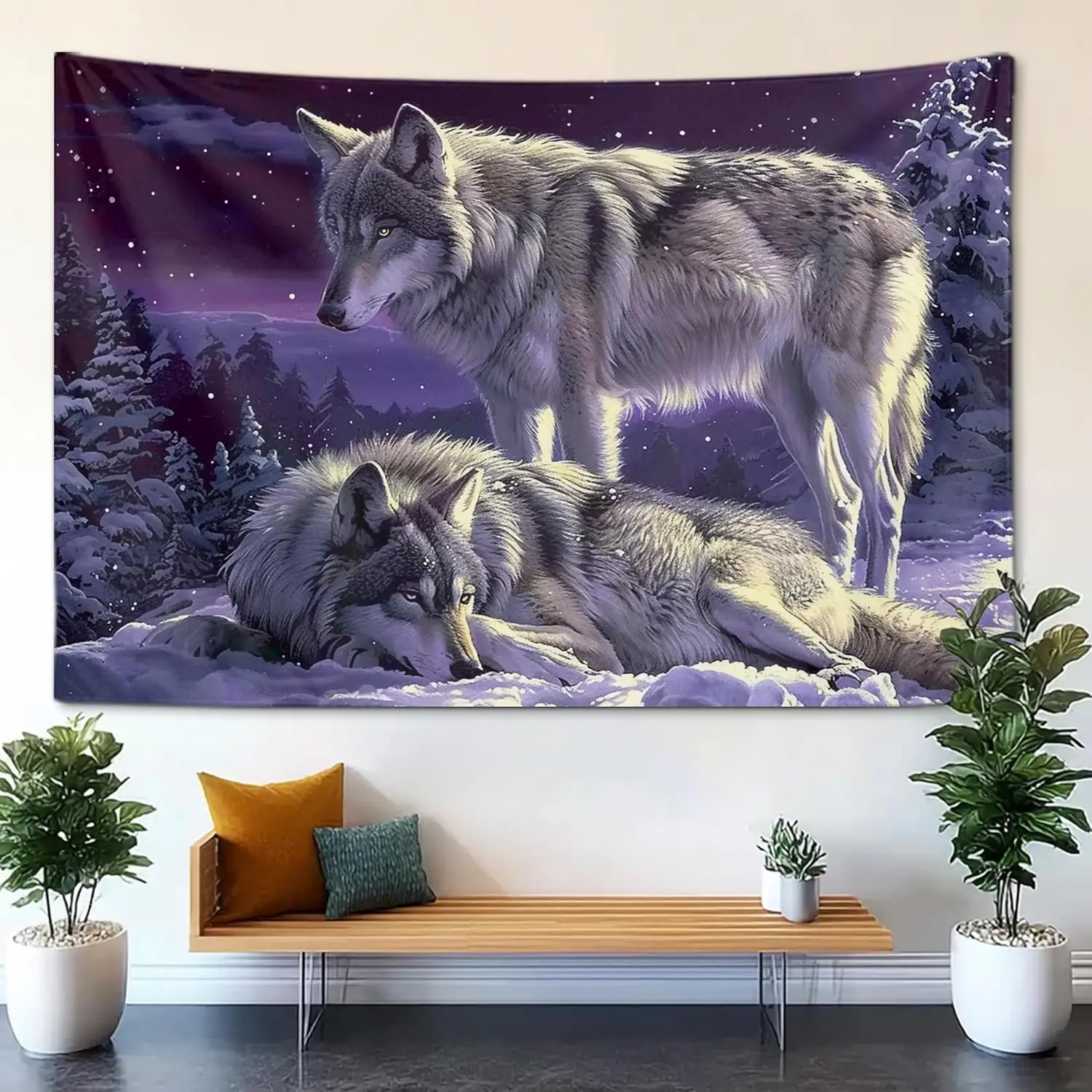 QEOPGNE Wall Tapestry for Bedroom Landscape Grey Wolf Snowy Wild Animals Aesthetic Wall Tapestry Large Wall Art Tapestries Room Decor for Bedroom Living Room 40"x60" Peach
