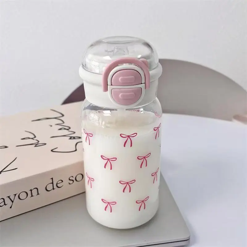 Bowknot Pattern Water Bottle, 1 Count 500ML Cute Portable Water Bottle with Straw, Drinking Cup for Home Office School Outdoor, Hydration Tumbler