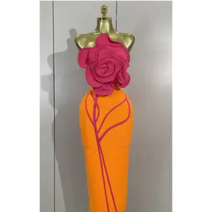 Carmella Elegant Floral Strapless Backless Bodycon Bandage Long Dress