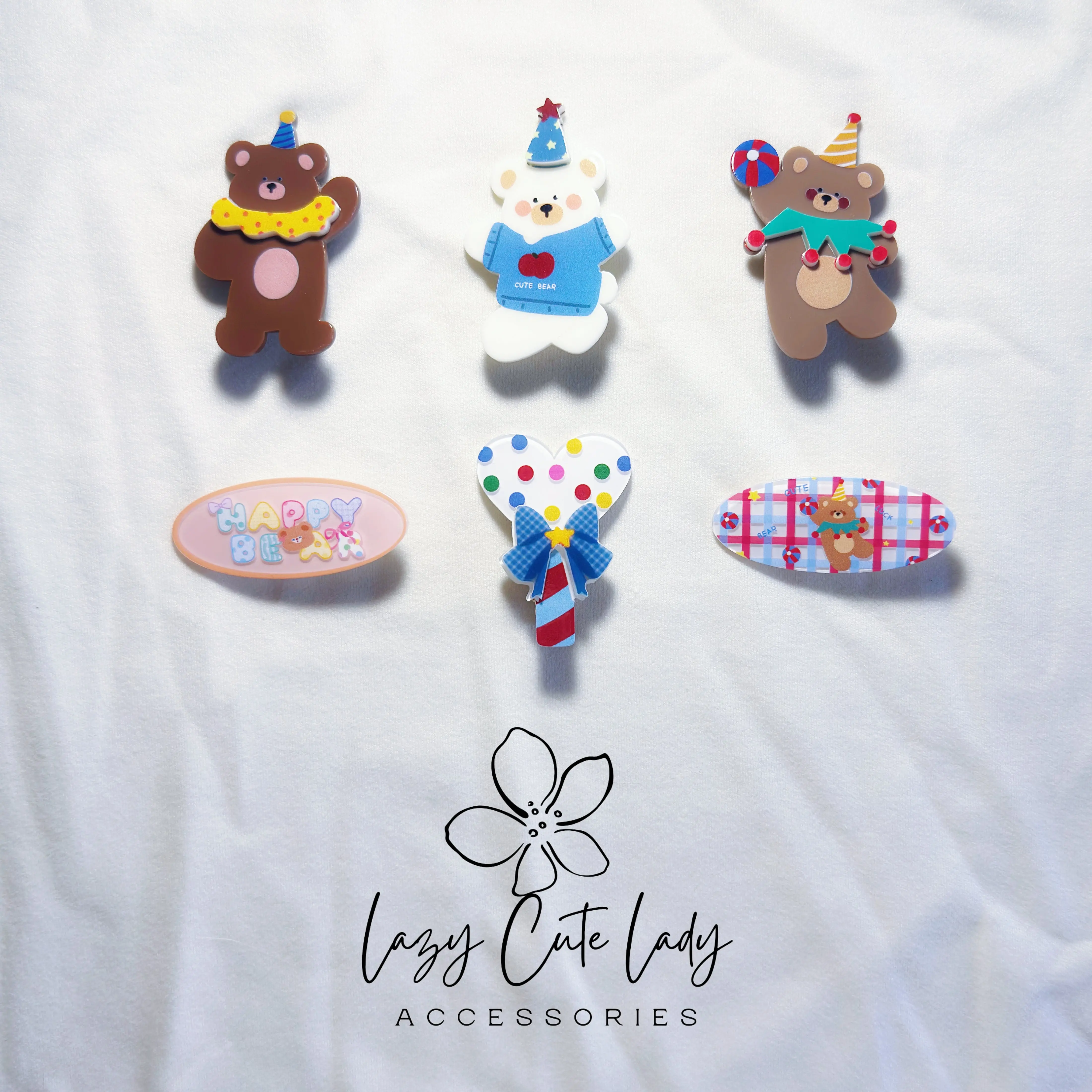 Party Bear Hair Clips – Cute Animal Hair Accessories, Kawaii Colorful Snap Clips, Happy Bear Hair Pins for Girls