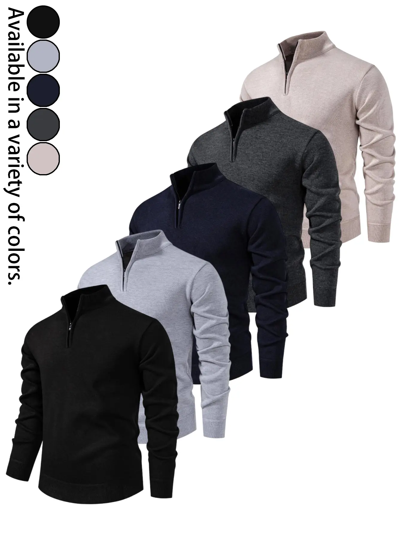 Mens Quarter Zip Pullover Sweater Casual Knit Sweatshirt Mock Neck Long Sleeve Lightweight Ribbed Collar Cuff Hem Slim Fit Jumper Top Cozy Streetwear Office Daily Fall Winter Layering Shirt for Men Fashion Basic Zipper Knitwear Soft Warm Casual Outfit Top