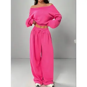 Women'S Winter One Shoulder Sweatshirt Set, Warm Thick Lining, Fitted Crop Top, Casual Fashion, Street Style, Fall & Winter