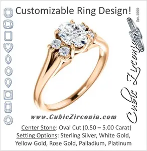 Cubic Zirconia Engagement Ring- The Bianca (Customizable 5-stone Cluster Style with Oval Cut Center)