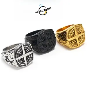 New Super Cool Hip-Hop Retro Compass Cross Design Ring | Hip-Hop Style | Fashion Accessory | Trendy Accessory | Holiday Gift | Unisex | Gift Selection | Party Jewelry |