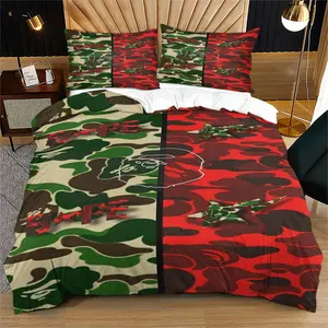 2/3 Piece Soft and Comfortable Duvet Cover Set,BAPE Fashionable Camouflage Print,Suitable for Bedroom Decoration Bedding Set,Gift for Teenagers and Adults,Including 1 Duvet Cover and 1 or 2 Pillowcases without a Core and Pillow