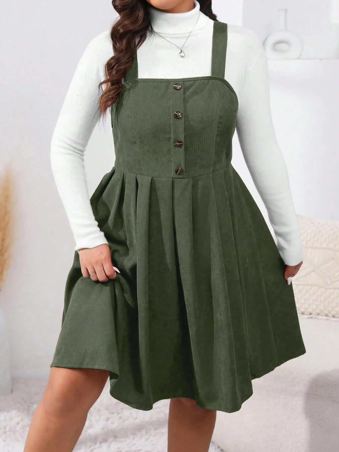 navy blue dress for baby girl Beem - Long-Sleeve V-Neck Plain Slim Fit Tee / Halter Slit Mini Bodycon Pinafore  Dress main image 0
