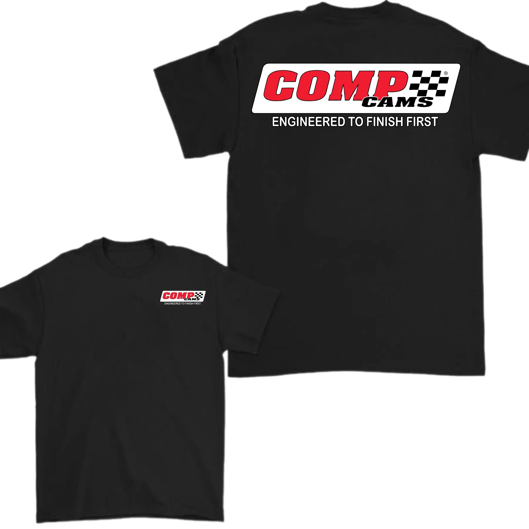 Comp Cams Logo Graphic T Shirt, Engineered To Finish First Tee, Unisex for Men for Women, Menswear, 100% Cotton