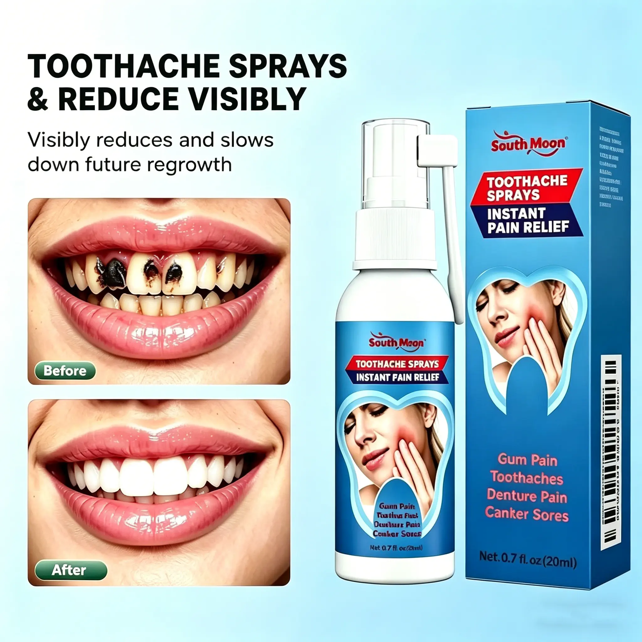 south moon Oral Care Spray, Minty Fresh Mouth Care for Gentle Gum Damage Repair and Teeth Whitening, Peppermint, Pain Relief, Cleansing, Gentle Gum Repair, Daily Care
