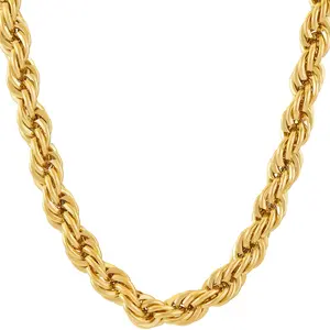LIFETIME JEWELRY 7mm Rope Chain Necklace 24k Real Gold Plated for Men and Women (16 inches, 1 - Gold Plated, 1)