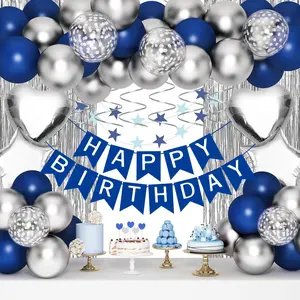Happy Birthday Banner Sets,Birthday Decorations for Men, Blue Birthday Party Decorations for Him Her Men Women Boys Girls, Happy Birthday Balloons for Party Decor Suit For 16th 20th 21st 22th 25th 30th 35th 40th 50th 60th 70th