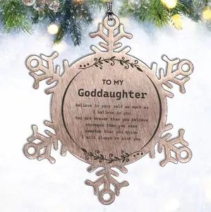 Goddaughter Snowflake Ornament Gifts, To My Goddaughter You are braver than you believe, stronger than you seem, Inspirational Gifts For Goddaughter Ornament, Birthday, Christmas Gifts For Goddaughter Men Women