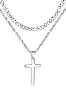 Men's Multilayer Cross Necklace, Stainless Steel Cross Pendant, Cuban Link Chain, Durable & Stylish Jewelry Accessory