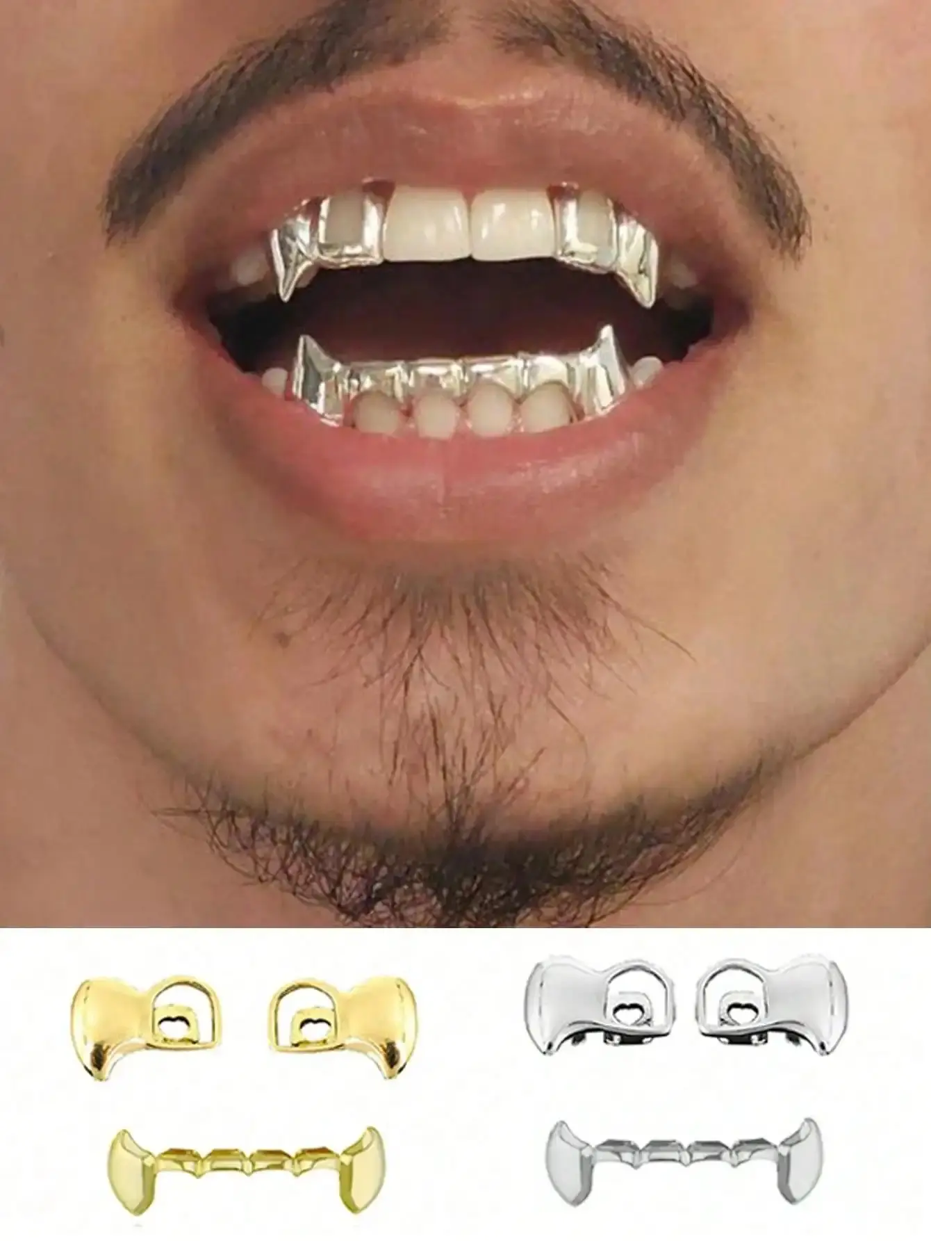 1 Set Of Fashion Cool Hip Hop Hollow gold Teeth atlanta Grillz Fangs Little Tiger Tooth Caps protective mouth honeycomb grill ice out valerio Jewelry Masks Set for Women And Men Halloween Cosplay Accessories Christmas Halloween unisex girl festival Gifts