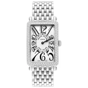Franck Muller Long Island 952 QZ, 26x36mm Stainless Steel Quartz Watch, White Dial, Custom Diamond Bezel WHP040452