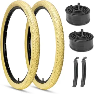 Hycline 26x2.125 Cruiser Bike Tires Set: 2-Pack 26 Inch Folding Replacement Bicycle Tires and Pair 26-inch Inner Tubes with Tire Levers for Beach or Urban City Commuter Bike