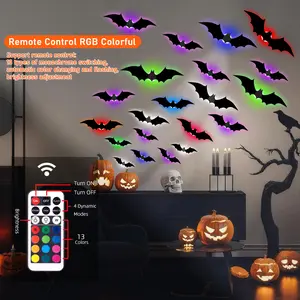 VKK-3D Bat RGB Lights with Remote Waterproof Decorations Spooky Omaments for Home Party FestivalHalloween Easy Install Wall Stickers Smooth Application