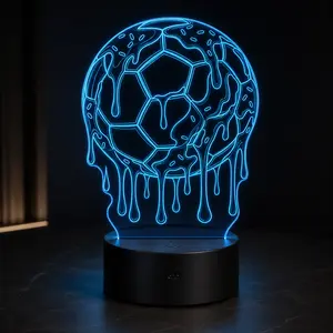 Melting Soccer Ball Acrylic Night Light - Futuristic Neon-Style Sports Decor with Drip Design for Bedrooms, Desks, Game Rooms & Modern Living Spaces
