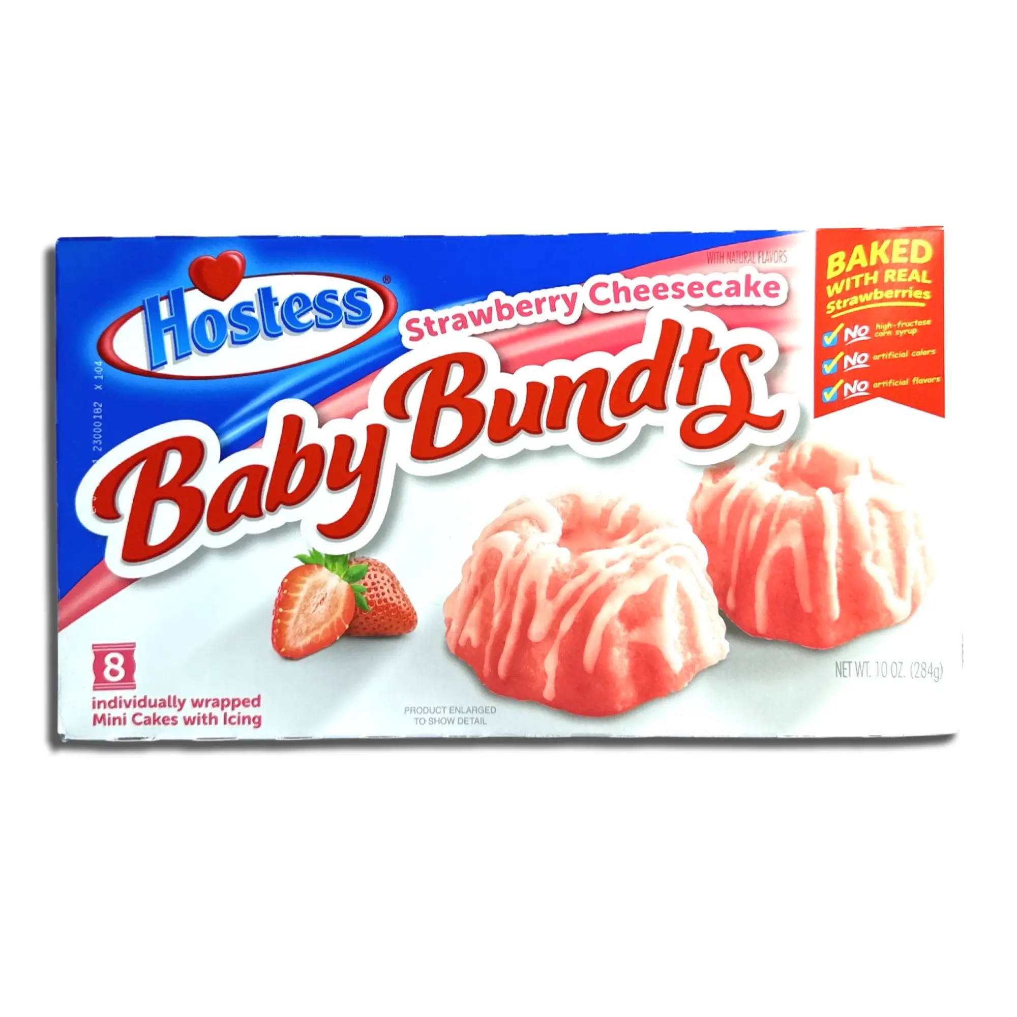 Hostess Baby Bundts Strawberry Cheesecake 10oz - 8 Individually Wrapped Mini Cakes with Real Strawberries & Icing - Soft Sweet Dessert Snacks