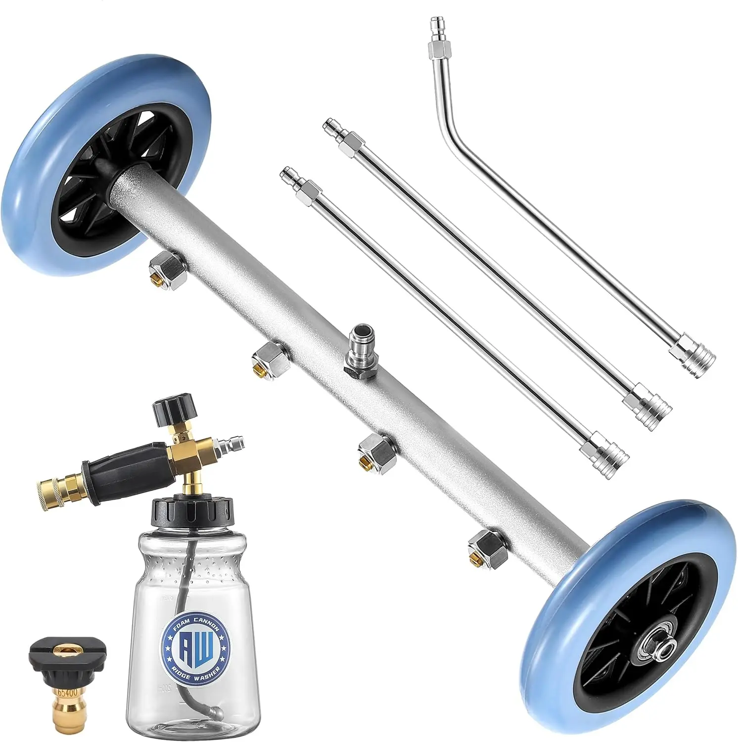 High-Power Pressure Washer Undercarriage Cleaner Attachment for Handheld Units, 16-in Accessory Kit with Foam Cannon, Straight Wands, 4000 PSI Max Nozzle for Car Washing【DealsForYouDays】