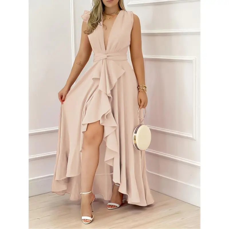 chinese dress ladies Petal and Pup Women's Ciao Ruffles Maxi Satin Dress - Pale Yellow main image 0