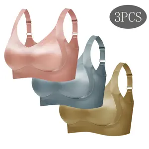 3 pcs women’s solid wireless bras with adjustable straps, lingerie for all seasons and Valentine’s Day, girls’ bras, soft comfortable breathable ribbed push-up seamless bras, gifts