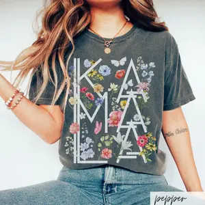 Comfort Colors Botanical Kamala Shirt, Patriotic Cottagecore Kamala Harris Voting 2024 Presidential Election Tee, Artsy Floral Politics Tee