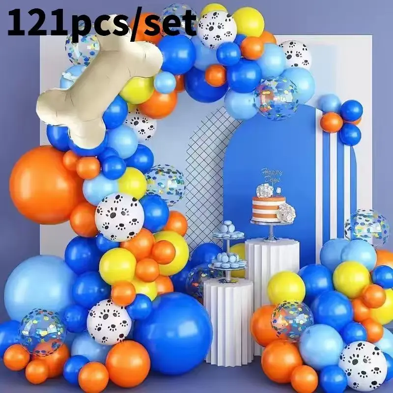 121pcs Dog Paw Balloons & Bone Balloon Birthday Balloons Garland Arch Kit, Balloon Arch Kits, Balloon Arch Set, Balloon Party Supplies, Bluey Theme Party Decorations for Boys Girls