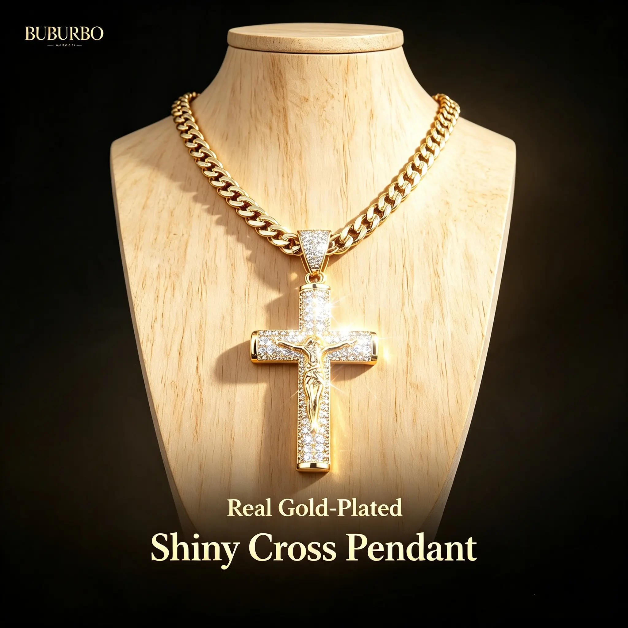 【Must be】14k Real Gold-Plated Cuban, Figaro, Miami Cross with Jesus Christ Crucifix Necklace | Handcrafted Polishing Multiple Electroplating | Perfect Christmas Birthday Mother’s Day Gift for Men Women christian religious jewelry gift