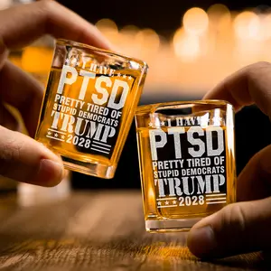 Trump Whiskey Shot Glass – PTSD Pretty Tired of Stupid Democrats – MAGA Gift for Men, Republican Gift, Trump 2028 Supporter Shot Glass