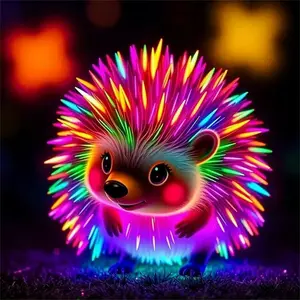 Cute Glowing Rainbow Hedgehog with Vibrant Neon Spikes 5D Full Drill Diamond Painting Kit, Crystal Rhinestone Embroidery, Whimsical Fantasy Animal Wall Decor, DIY Craft for Home Living Room, Art & Craft Enthusiasts