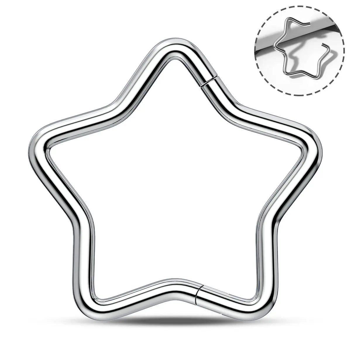 OUFER BODY JEWELRY Septum Jewelry, 16G Star Hinged Nose Hoop, ASTM F-136 Implant Grade Titanium Piercing for Men and Women, Titanium Piercing Jewelry