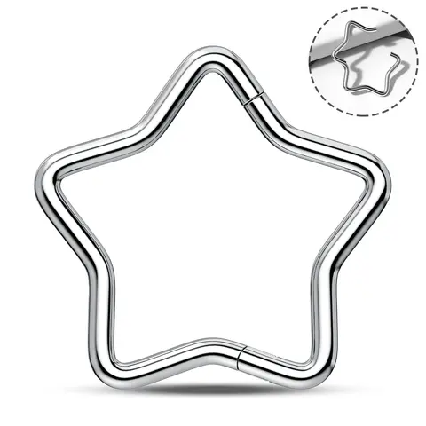 OUFER 16G-1.2mm Unisex Star Hinged Titanium Nose Hoop, ASTM F-136 Implant Grade, 8mm-10mm Daily Septum Piercing Jewelry, Titanium Nose Hoops