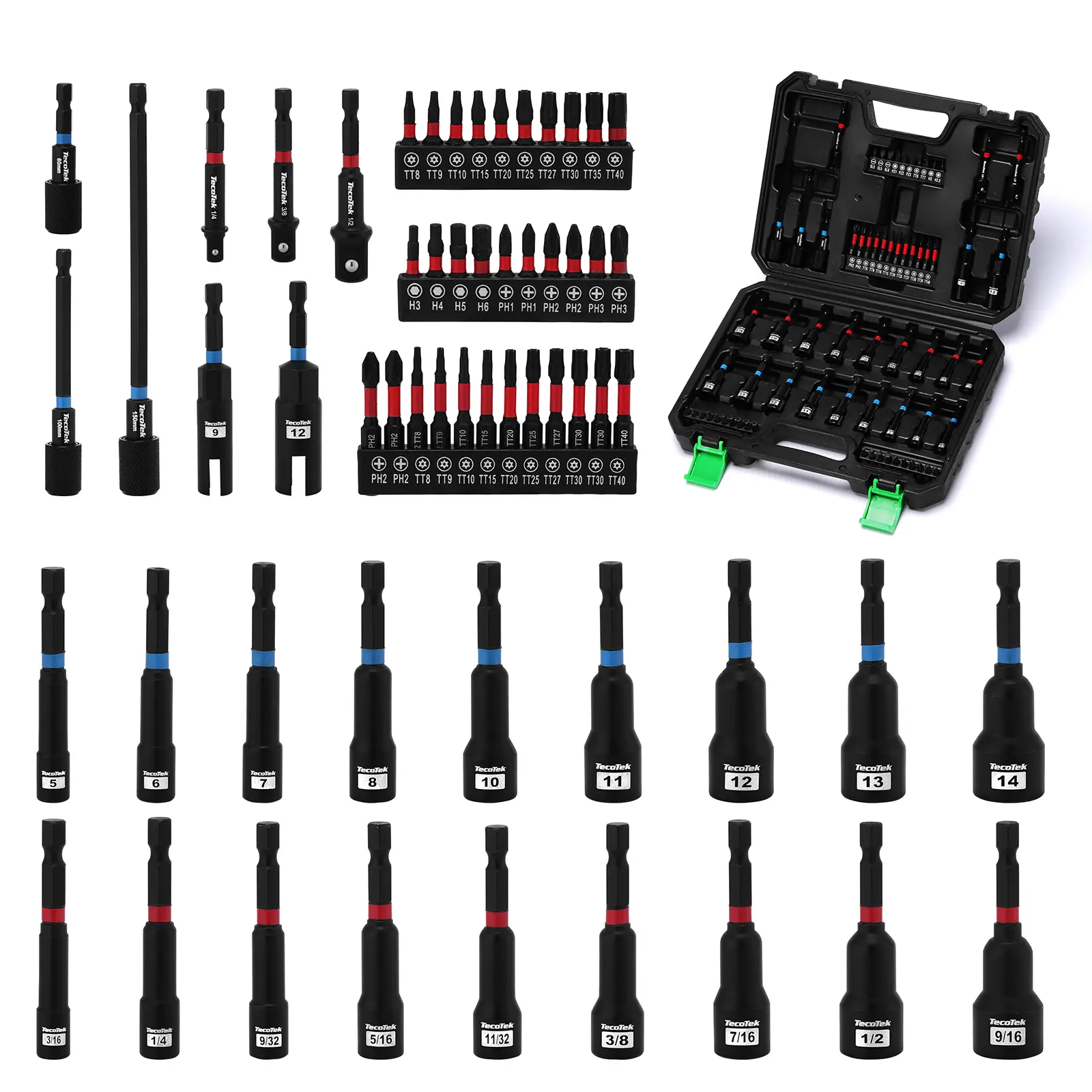 68PCS Impact Magnetic Nut Driver Set, 1/4" Impact Driver Bit Set, Metric & SAE, Socket Adapters, Screwdriver Bit, Quick-Release Extension, Wing Nut Driver#