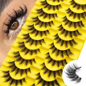10 pairs of fluffy eyelashes, slender false eyelashes, thick false eyelashes, curly false eyelashes, 3D natural false eyelashes, cat-eye eyelashes suitable for all occasions, Synthetic