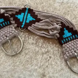 30” Western String Girth Cinch for Western Saddle Teal Aztec Design