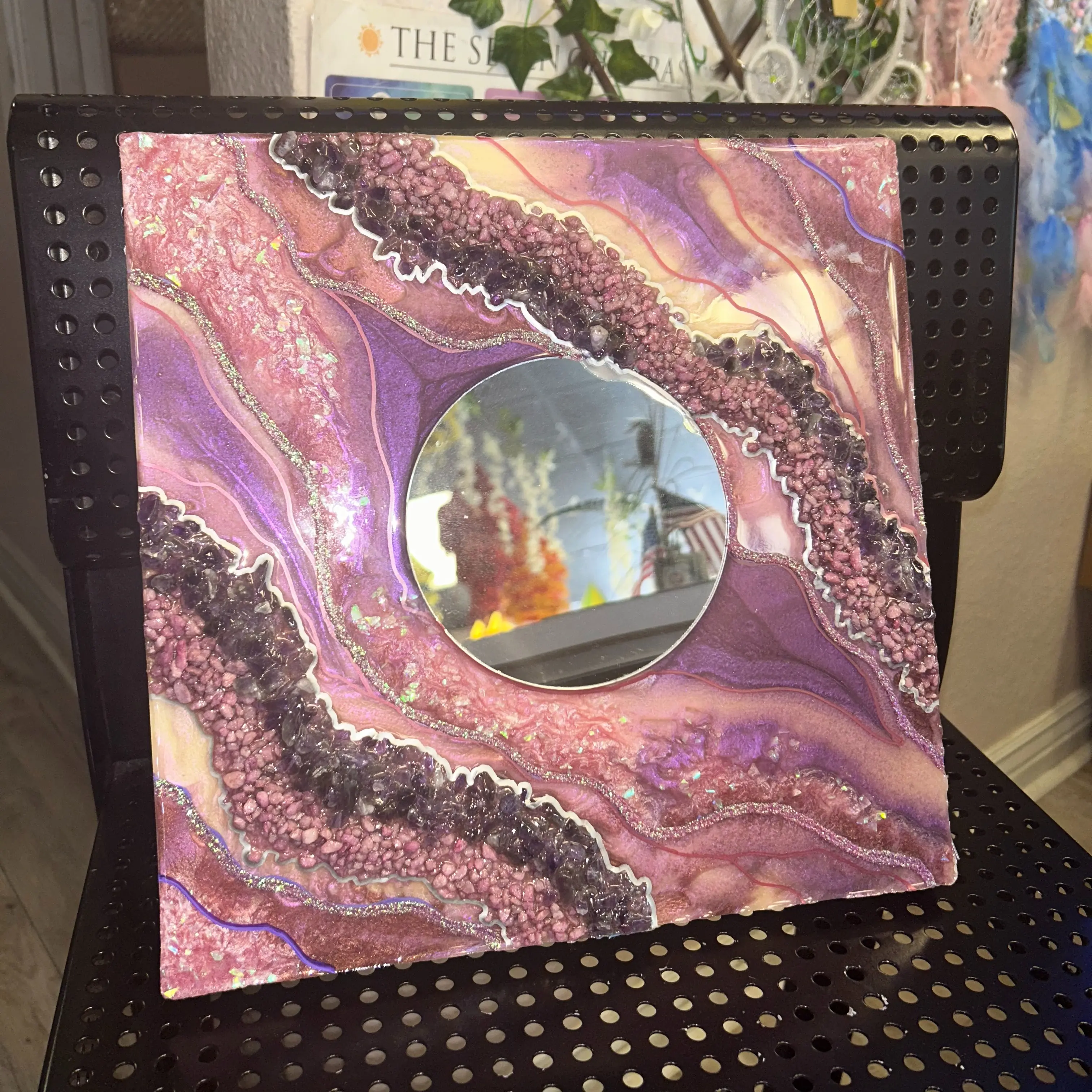 Crystal Mirror - Abstract Design with Circular Reflection and Colorful Patterns Decor Room