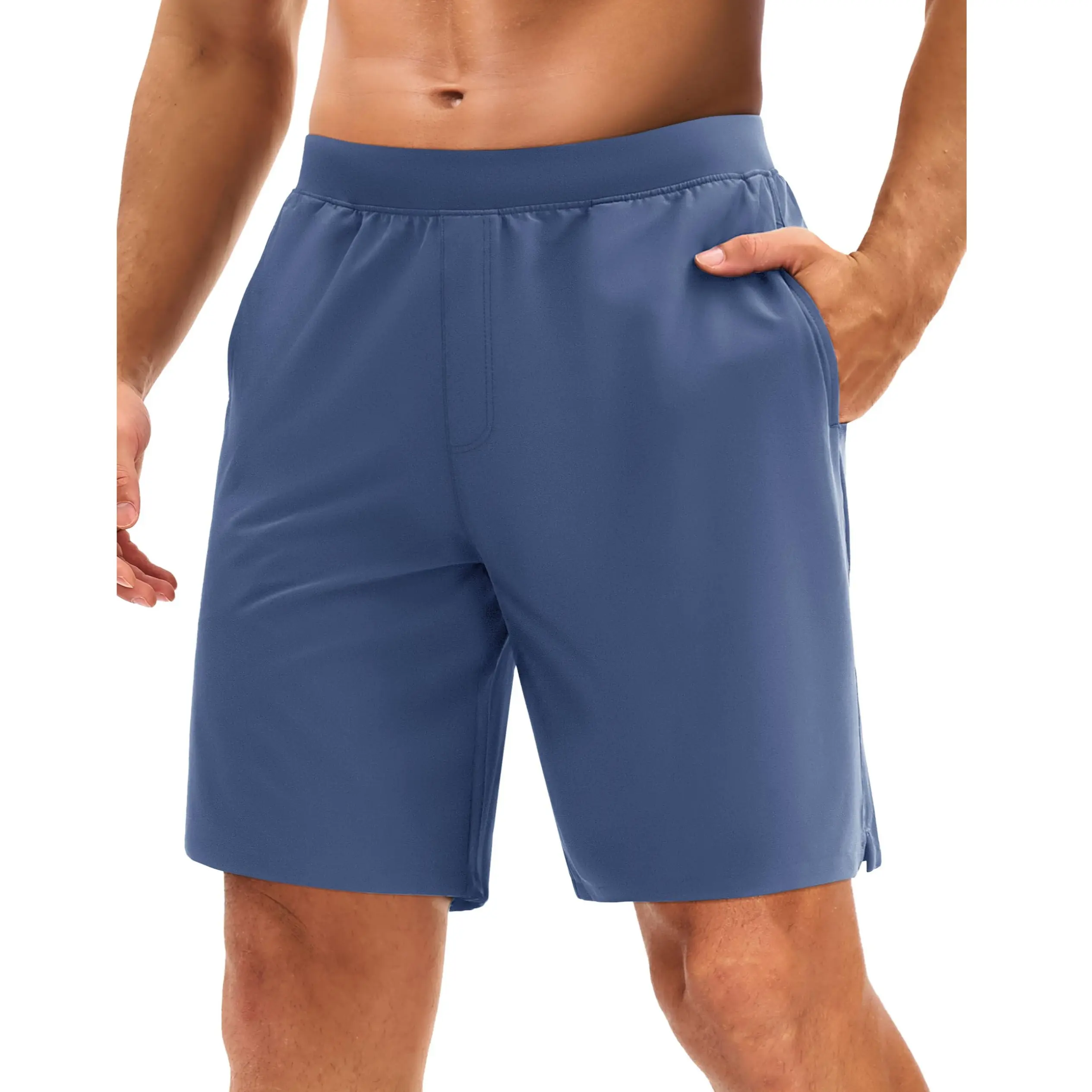 MAGCOMSEN Men's Regular Fit Soft Activewear Solid Sports Spandex Shorts, Quick Dry Polyester Blend Hiking Shorts with Pocket for Summer Gym Workout, Soft Activewear Shorts, Solid Sports Shorts