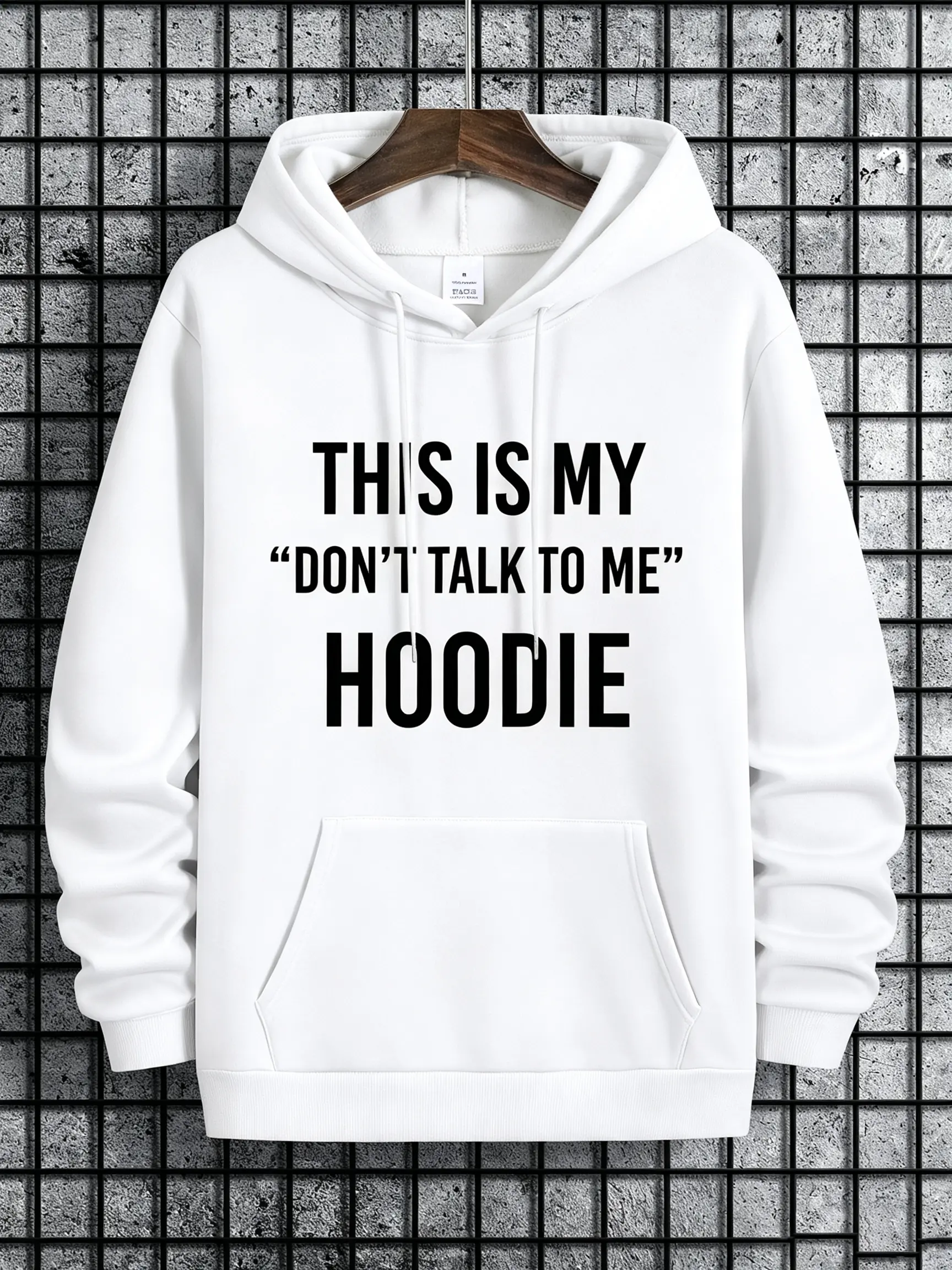 Unisex Hoodie with Don't Talk to Me Slogan, Casual Geometric-Patterned Pullover with Pocket, Slight Stretch Knit Fabric, Regular Fit Hooded Collar for SpringFall Cotton Fleece