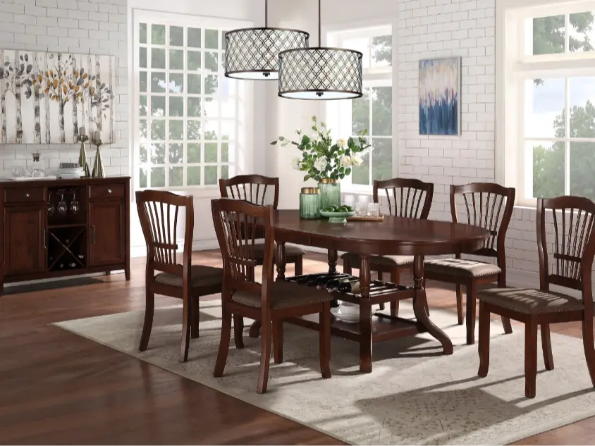 40-2541-7PC 7 pc Bixby espresso cherry finish wood 60" oval dining table set fabric upholstered seats