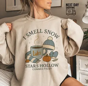 I Smell Snow Sweatshirt, Gilmore Girls Christmas Sweatshirt, Christmas Gift, Christmas Show T-Shirt, Cozy Winter Womens Christmas Sweater