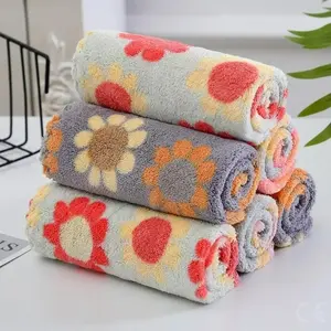 4 Piece Coral Fleece Kitchen Cleaning Cloth Set Soft Absorbent Dishcloth Sunflower Wiping Towels Household Surface Cleaning Rags 30x30cm