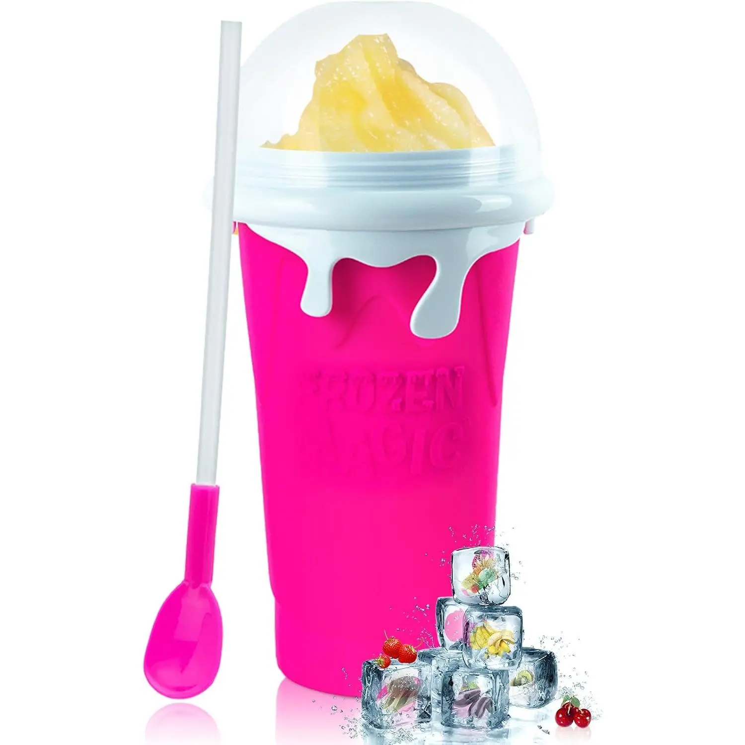 Large Slushie Cup 500ml,Frozen Magic Slushy Cup Maker,DIY Homemade Ice Cream,Milk Shake,Drinks Smoothie,Fruit Juice Slush Cup,Cool Stuff Gifts for  and Family - Pink