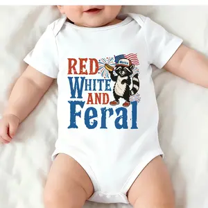 Patriotic Raccoon Baby Romper 4th of July Toddler Outfit for Boys Red White and Feral Cute Independence Day Bodysuit