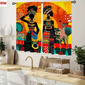 2D Flat 2Pcs African Woman with Giraffe Zebra Pattern Curtains, Vibrant Tribal Art, Boho Chic Home Decor, High Definition Print, Living Room Bedroom Study Cabinet Decoration
