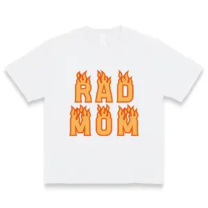 Rad Mom Orange Flame Typography Graphic Women's Edgy Cool Mom Life Cotton Tee For Trendy Casual Daily Motherhood Outfits