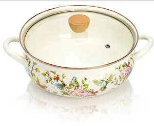 4.2 Quart Vintage Enamel Stock Pot with Lid and Handle  Large Kitchen Simmer Pot
