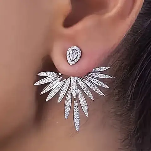 Punk Crystal Wing Earrings Crystal Ear Jacket Earrings Gold Cz Teardrop Stud Earrings Ear Studs Rhinestone Angel Wing Earrings Cz Wing Jacket Earrings Fashionable Unique Earrings Jewelry for Women